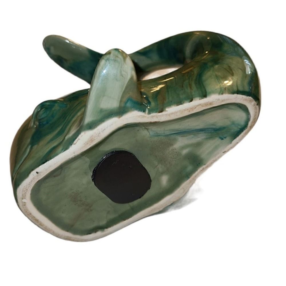 Vintage Ceramic Green Marble Swirl Glazed Whale Coin Bank - Picture 4 of 5